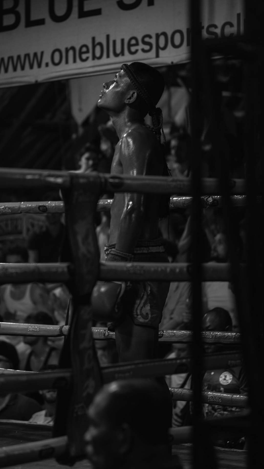 Fighter in the ring preparing to fight in a Muay Thai stadium bout in Chiang Mai Thailand