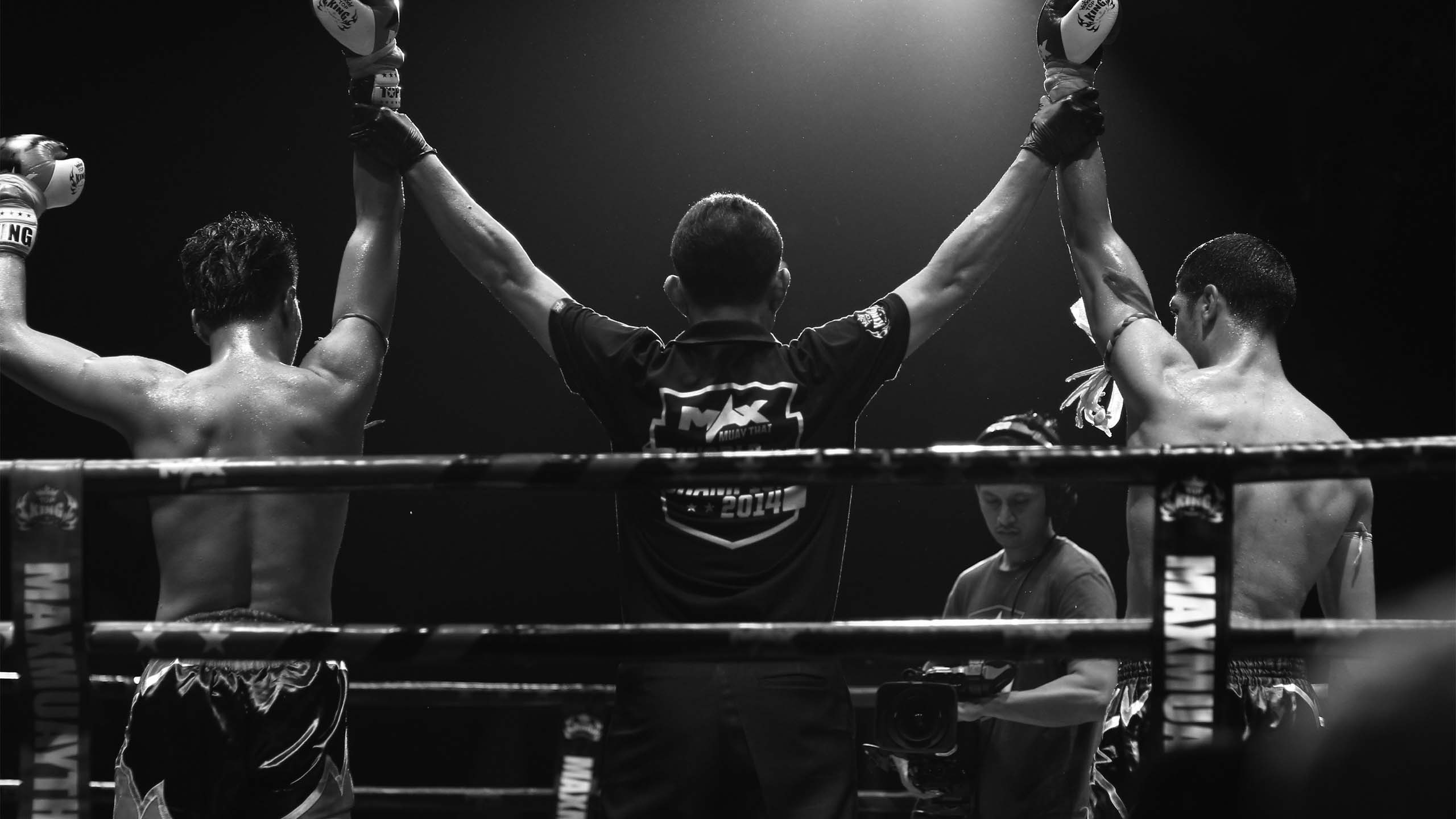 Muay Thai stadium victory moment after a fight
