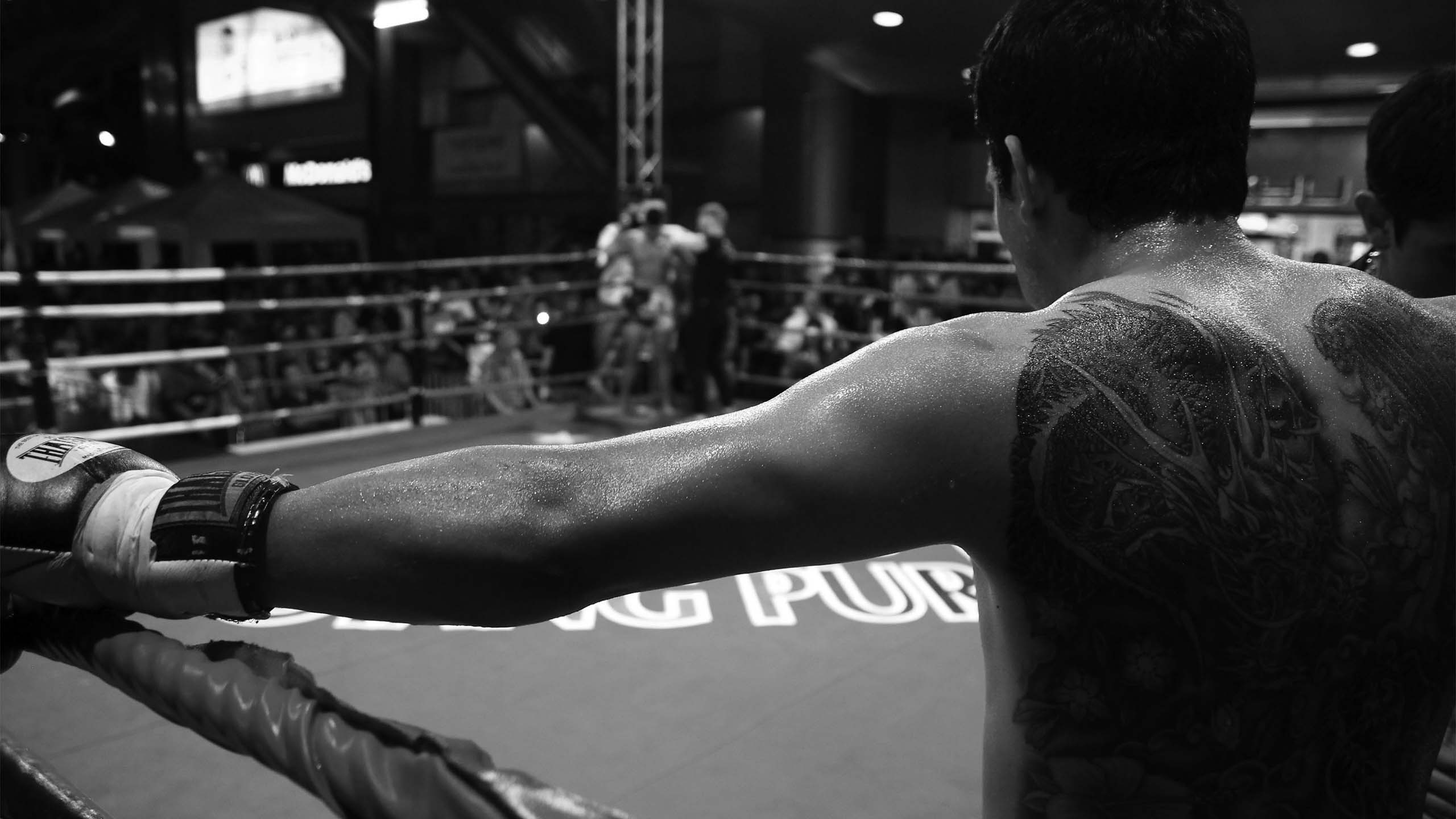 View from inside the ring during a Muay Thai fight